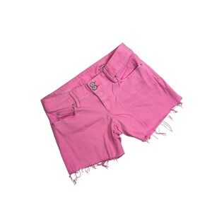 Lilly Pulitzer Worth Skinny Mini Pink Denim Shorts Raw Hem Womens Size 8